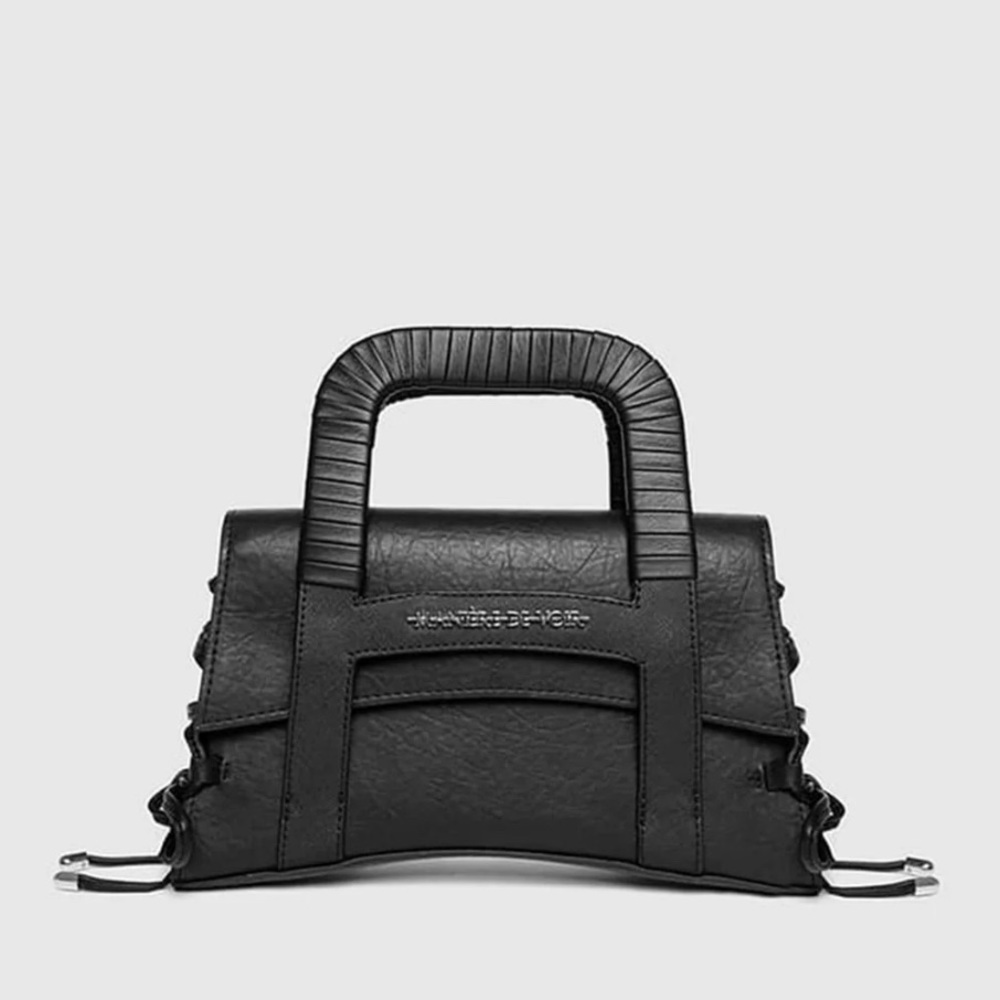 Maniere De Voir: Caged Vegan Leather Lace Up Bag - Black